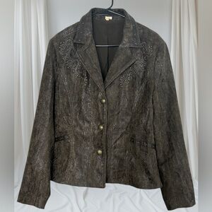 Reba Faux Suede Snakeskin Brown Women's Jacket Button up.